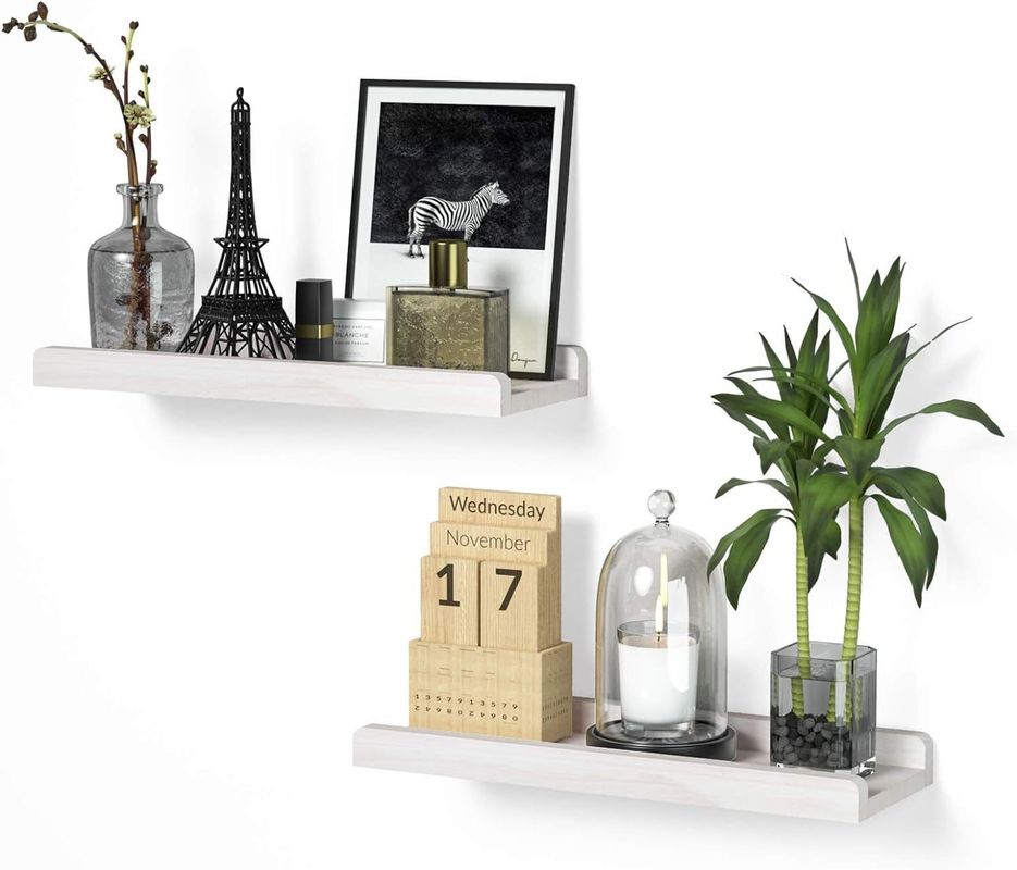 Huismeubels Set van 2 massief houten wandenplanken 7 inch witte rustieke drijvende planken
