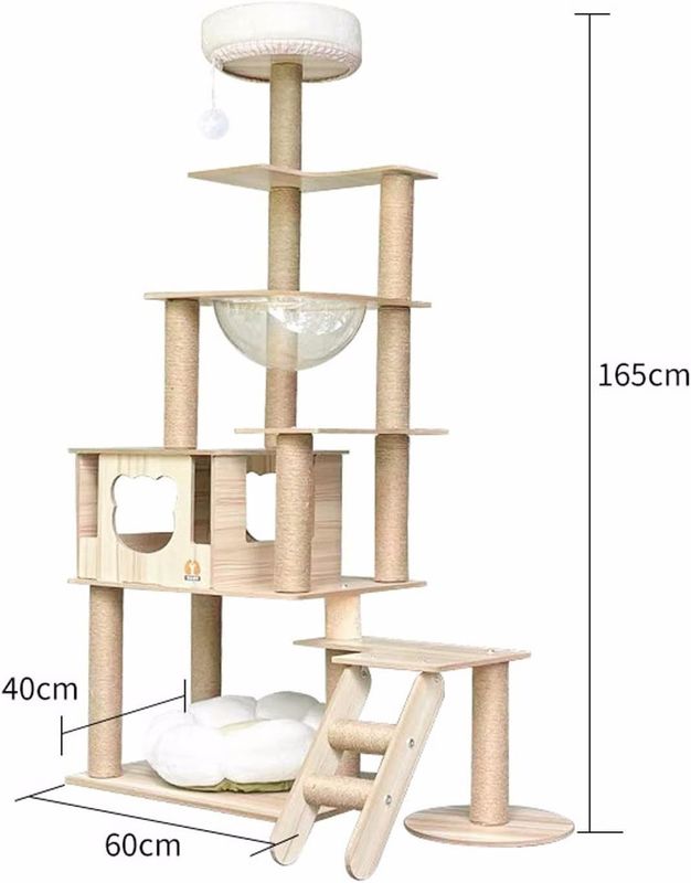 Op maat gemaakte grootte Hout Cat Tower met Multi-Level Climbing Frame Scratcher Components