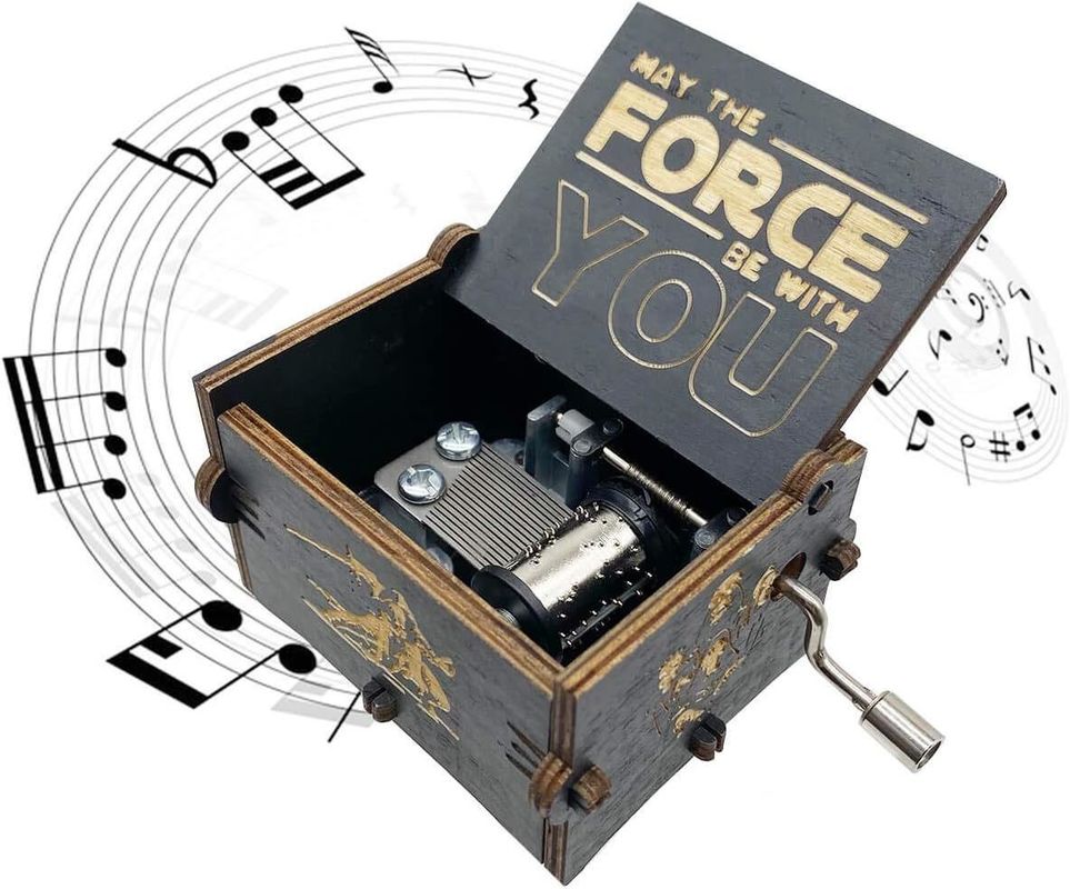 Rectangle Gepersonaliseerde Vintage Laser gegraveerde Star Wars Houten Hand Crank Muziekdoos