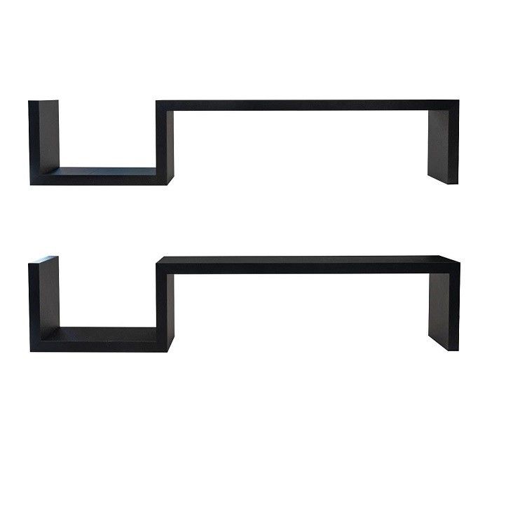 S Shape Design Zwart Decor Houten Drijvende Planken Wandplanken voor slaapkamer