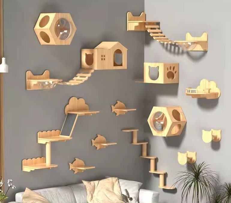 Persoonlijke grootte Wand gemonteerd kattenbed Houten katten plank plank voor klimmen in woonkamer