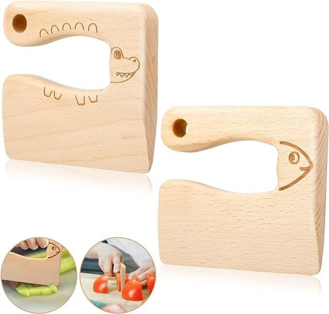 Houtmateriaal Keukengereedschap 2 stukken Kindermessen Set voor koken en snijden Groenten Fruit