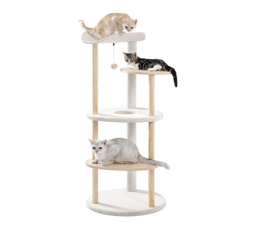 Gepersonaliseerde grootte 51 inch 5-niveaus Cat Tree Cat Tower Activiteit Centrum Met Schrapen Palen Beige