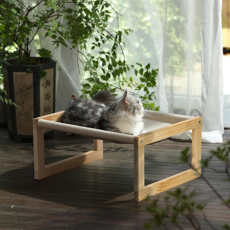 Postverpakking Y Houten kattenhammock 21 x 16,5 inch Verhoogd huisdiermeubilair Houten kleur