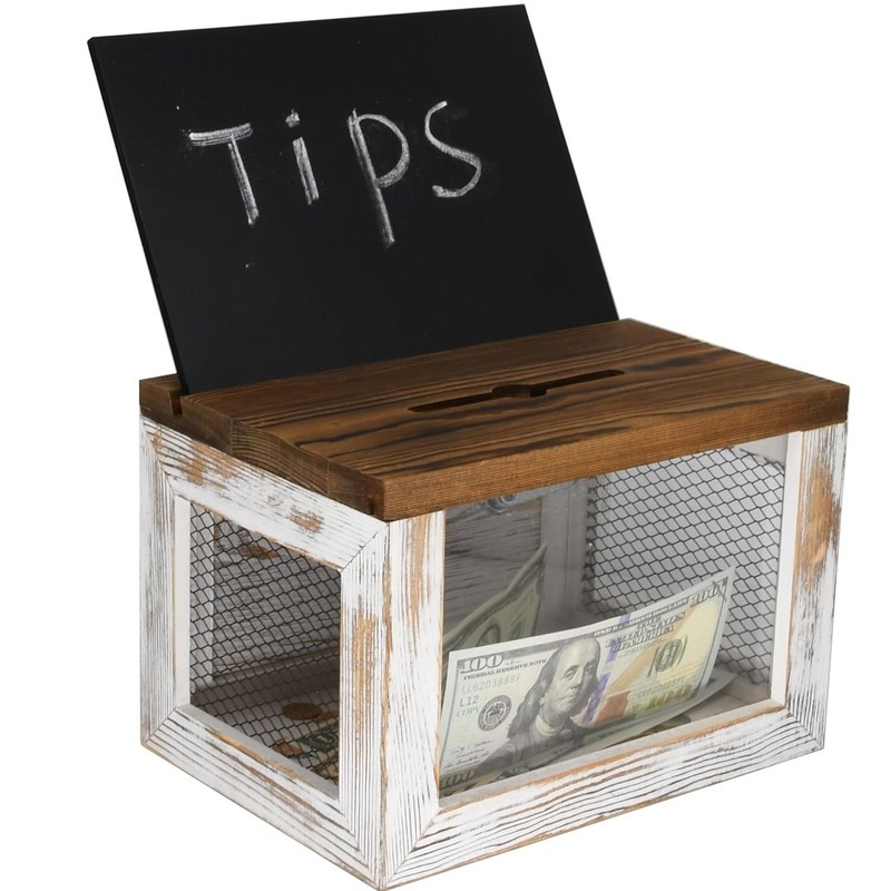 Draadrooster ontwerp Acrylpaneel Pine Hout Stembiljet Donatie Verzamelaar Doos voor tafelgerei