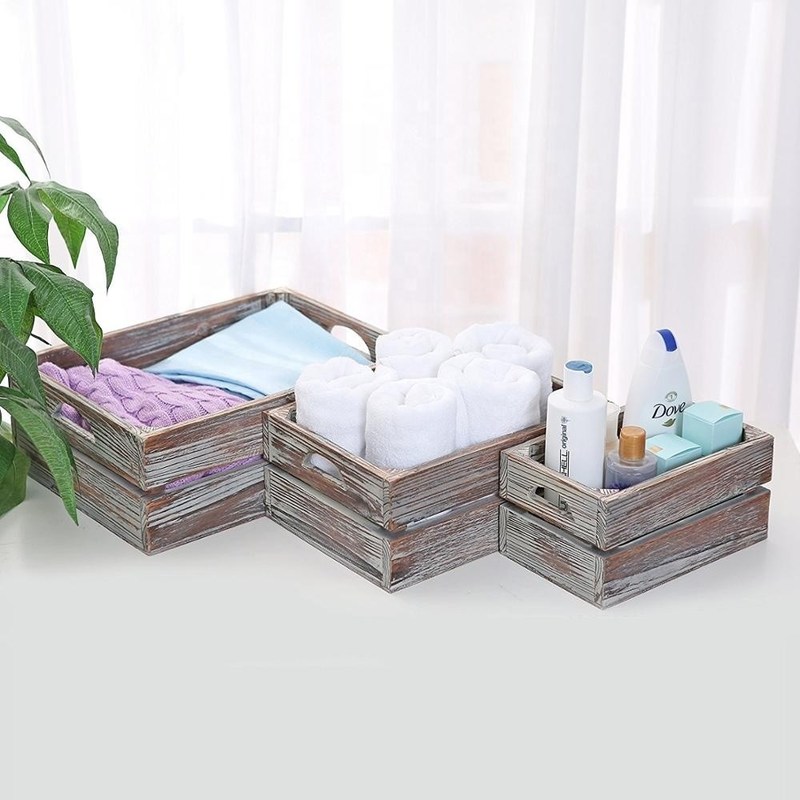 Europa Regionaal kenmerk Home Deco Onvoltooide massieve dennen houten kratten 3-pakket voor wijn