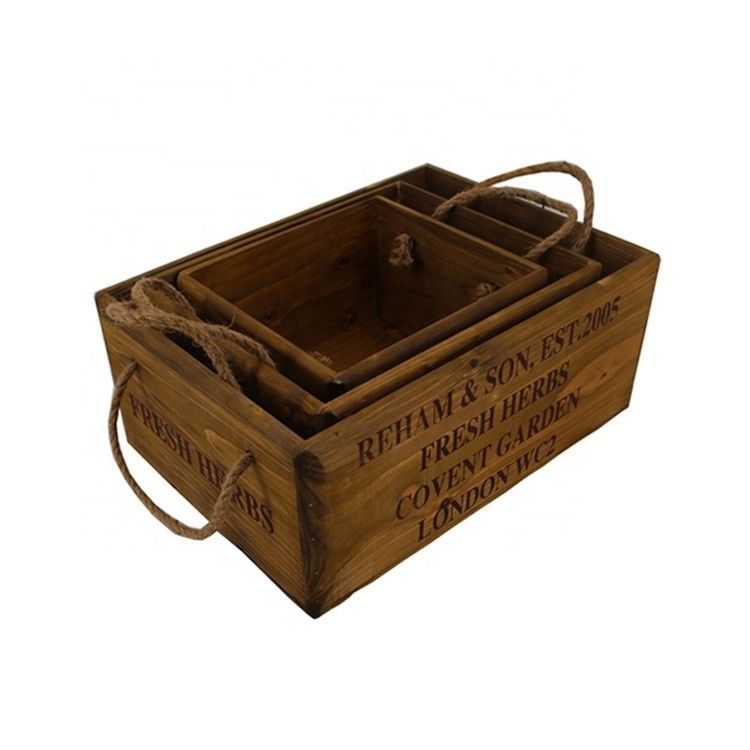 Aanpasbaar 30*24,5*15 cm Vintage onvoltooide dennenhouten krat met lasergravering