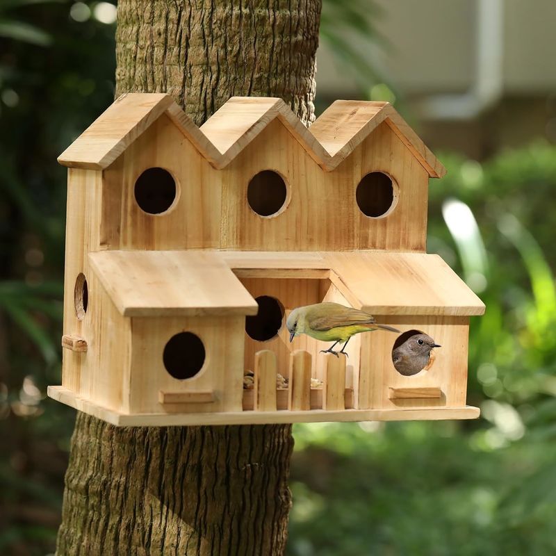 Handgemaakt houten vogelhuis met 8 gaten Schuifdeksel Stijl Onvoltooide berkhoutkleur