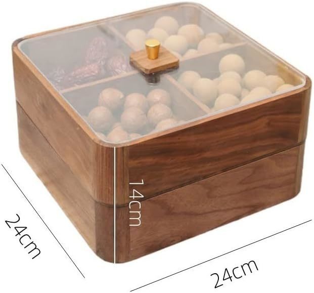 Houten dubbele laag fruitplaat met transparant deksel Houten gedroogde fruitdoos in bruin