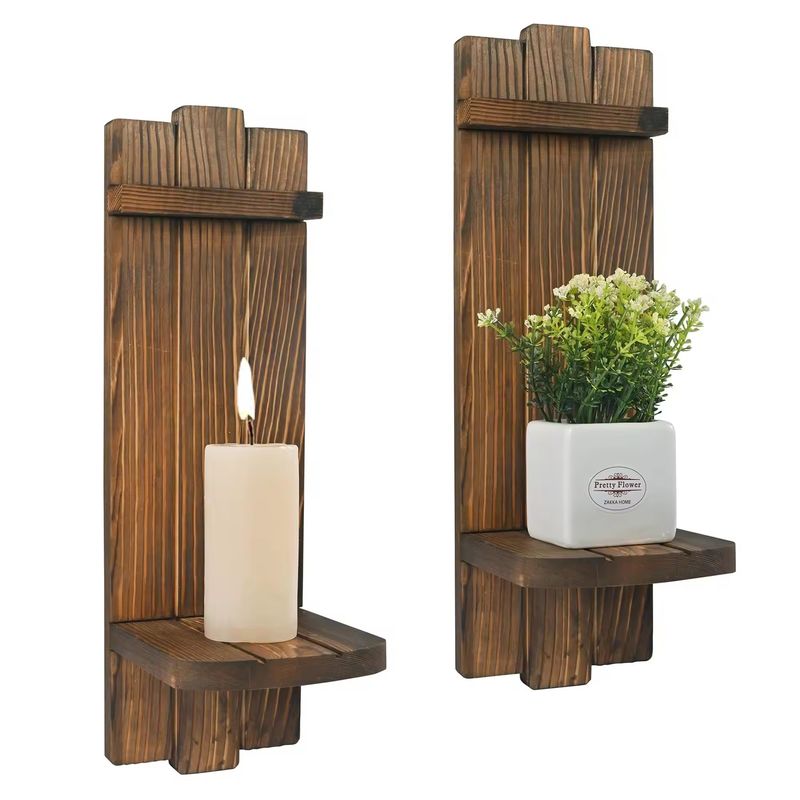 202406 Rustieke houten kandelaars Wandhangende kandelaars Sconces voor een gezellige sfeer