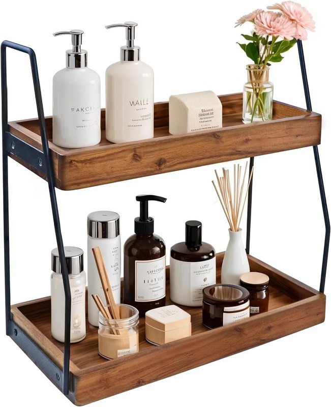 Gevouwen Ja Acacia 2 verdiepingen badkamer organisator Houten opslagplank voor badkamer keuken