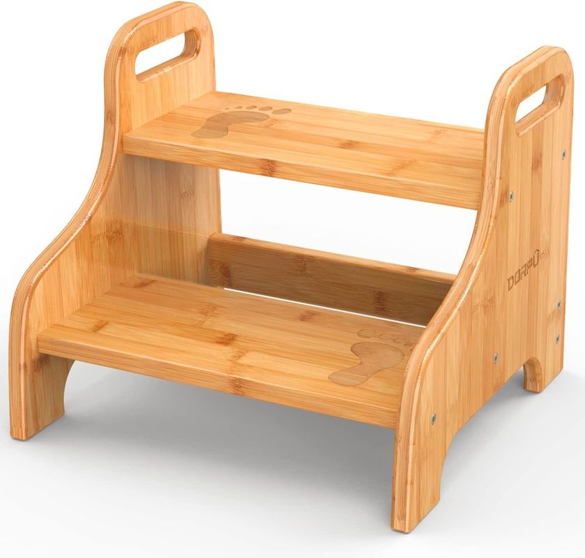 202406 Bamboe Learning Tower Hout 2-stap kruk met extra veiligheid niet-slipmatten en handgrepen versterkt voor gift craft