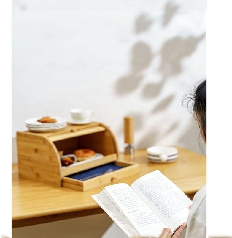 Bamboes houten broodhouder voor de keuken met dubbele rol deksel