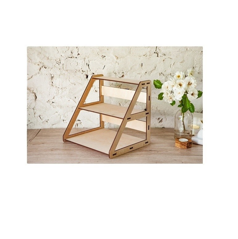 Hout 3-tier Retail Table Display Stand met schappen voor sieraden Gratis monsterafgift