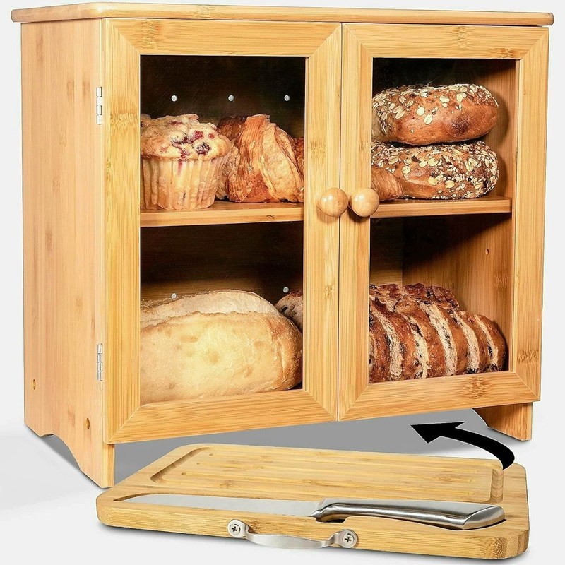 Op maat gemaakte multifunctionele houten brooddoos met snijplank voor keukentafel