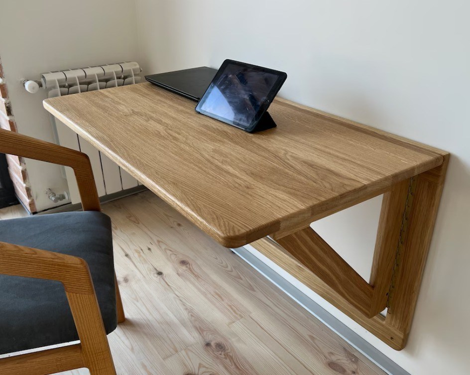 202407 Eiken wandbureau Opvouwbaar werkbureau voor thuisbureau Bouwgebouw Bedrukken Verbrand