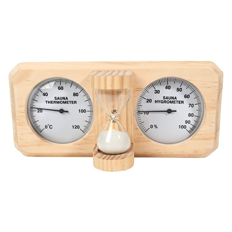 Moderne ontwerp 3 in 1 Houten sauna thermometer en hygrometer met 15 minuten zandklok Timer