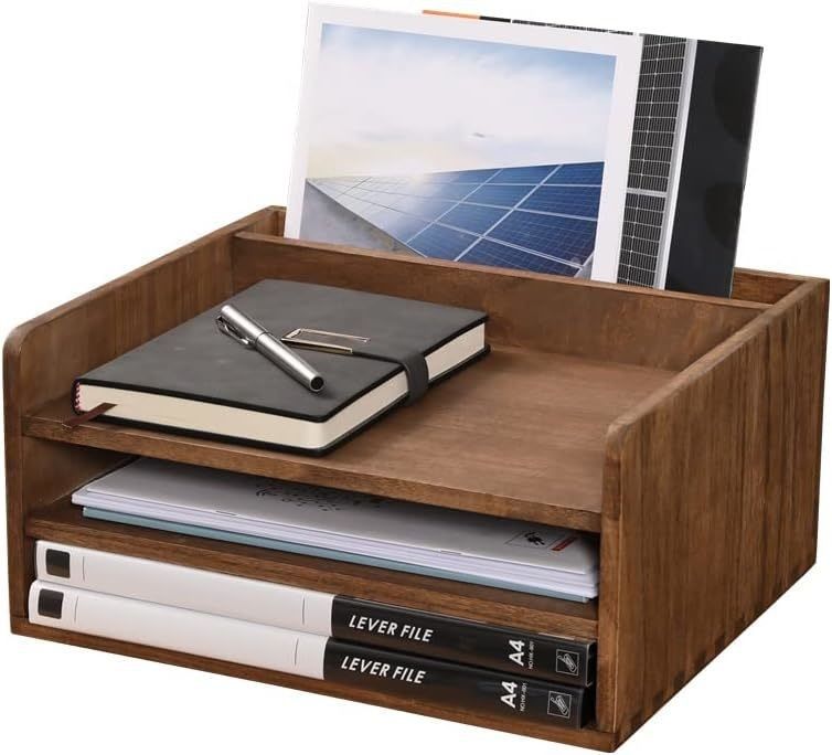 Houten Desktop File Folder Storage Tray Organisator Stand voor Office Document Rack Mail Sorter
