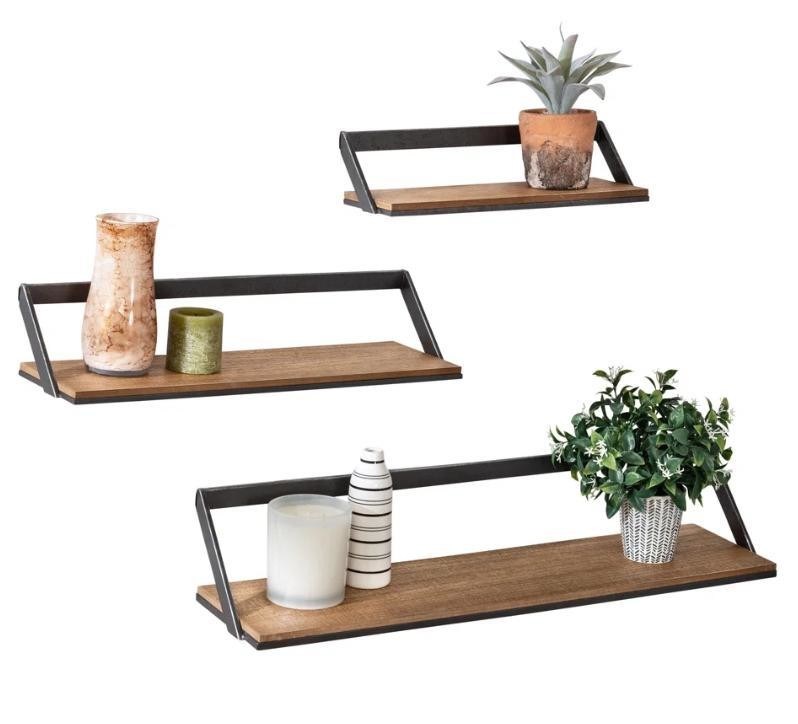 Gepersonaliseerd logo Huisdecoratie Set van 3 Zwarte/Natuurlijke Houten Wandplanken Hangende Displayplanken