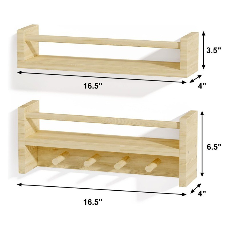 Houten haakjes Boekenplank Natuurlijk hout Wandgebouwde planken voor kinderhuisvesting