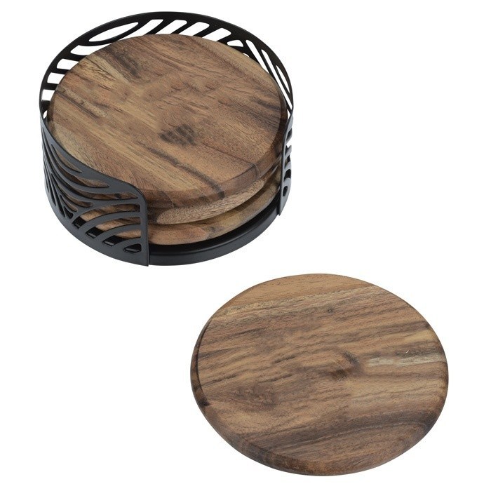 Duurzame 4-delige Acacia houten coaster set op maat voor theebekers Water absorberend