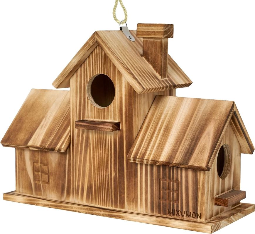Houten buitenste 3 holes vogelhuis handgemaakt van TIMBER voor tuinhabitat