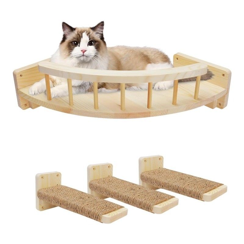 Vlekkleuren Wandmontage Kattenplanken en perken Duurzaam houten ontwerp Wandmontage