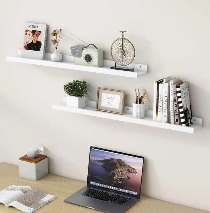 Woonkamermeubilair 2 stukken massief hout Drijvende planken voor minimalistisch muurbeeldscherm