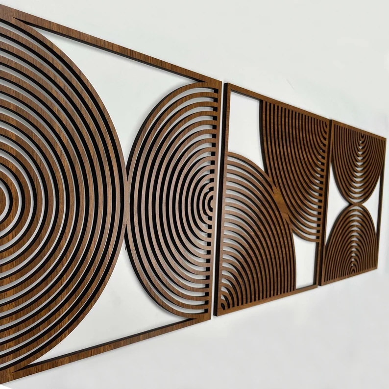 Set van 3 Boho Home Gift Grote Houten Muurkunst met Midcentury Moderne Stijl en Custom Logo