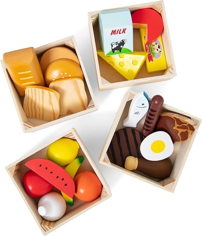Houten kinderen doen alsof ze rollenspelletjes eten sets 21 stukken en 4 kratten Pine Hout kleur