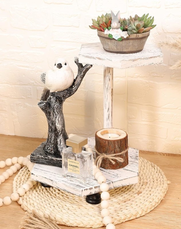 2-laag hexagonale houten display Riser witte boerderijbak voor keuken en badkamer