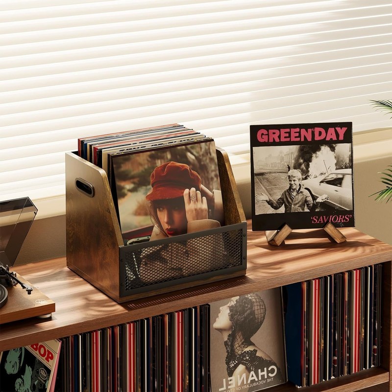Retro Bruin Vinyl Record Storage Box voor Robuuste LP Record Kist en Functioneel Ontwerp