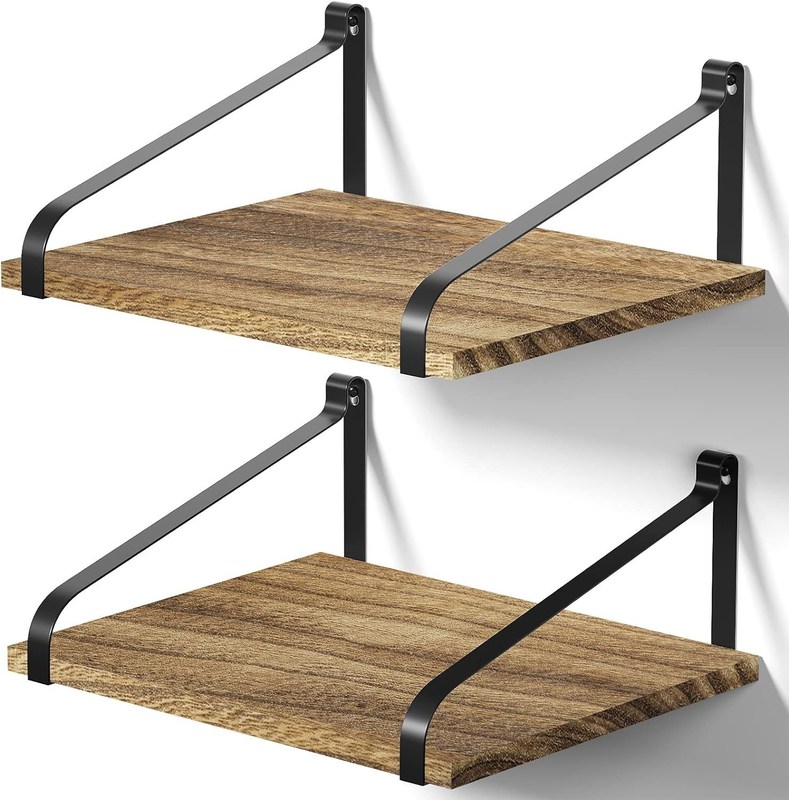 Moderne set van 2 gecarboniceerde zwarte grote opslag L16.5 X W12 inch rustieke houten muur drijvende planken