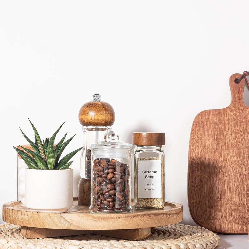 Zilkschermdruk Houten ronde decoratieve bak 10" Houten organisator voor badkamer toonbank