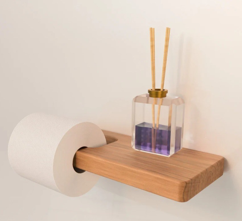 Duurzaam houten wandmontage toiletpapierhouder met plank extra oppervlak houten rek