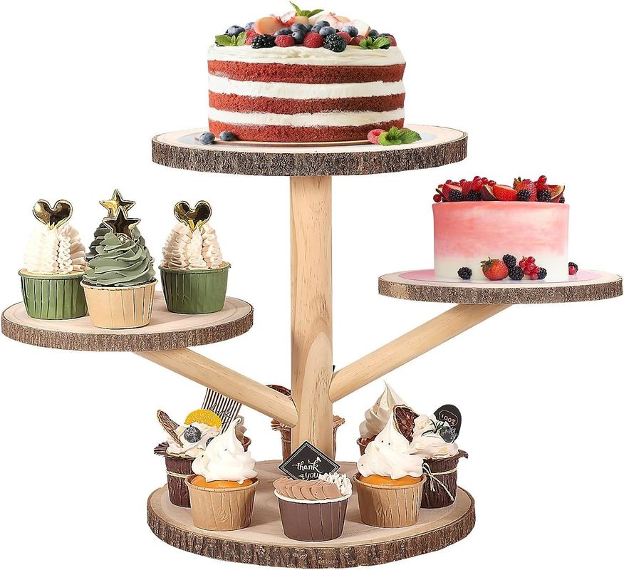 Op maat gemaakte ontwerpen 4 Tier Bamboe Cupcake Stand voor feest Fruit Snacks Serveren Tray