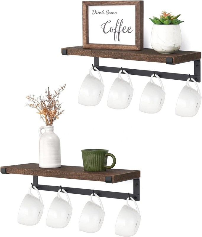 Solid Wood Floating Rack Coffee Bar Accessoires voor Wand Boekenplanken in Kinderkeuken