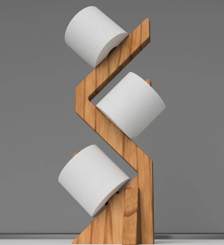 Dubbele laag houten plank voor stijlvolle en functionele vrijstaande toiletpapierhouder