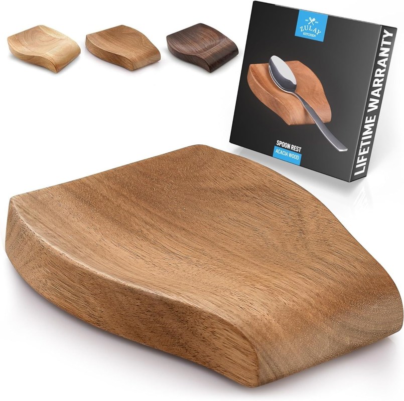 Gift Craft Industrial Acacia Hout Lepelhouder Rest voor Keuken Niet-slip Silikon Voeten