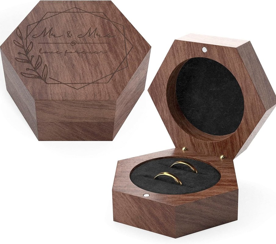Massief hout Custom 2 Slots Gift Packaging Met Logo Houten Ring Box voor Verlovingsring