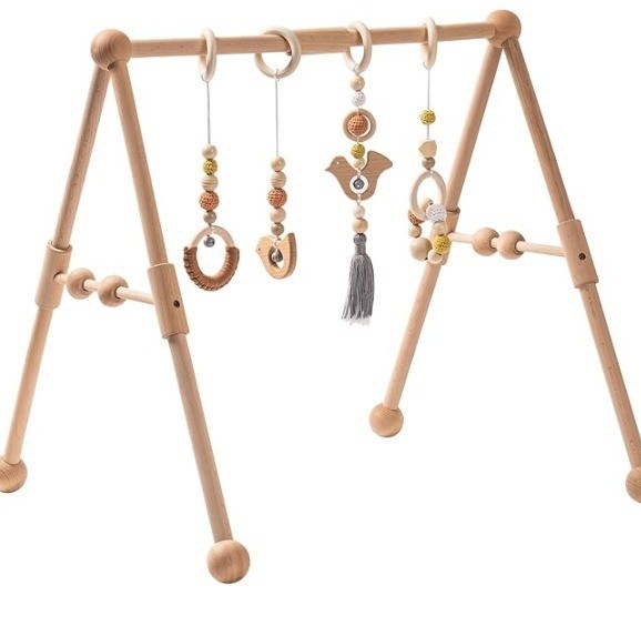2407 Frame Activity Gym Hanging Bar Baby Toys Houten Baby Gym met 4 speelgoed in uw kleur