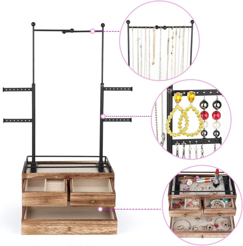Plain houten doos Custom 6 Tier Juweliersboom Stand met 2 laag Juweliersladen opslag