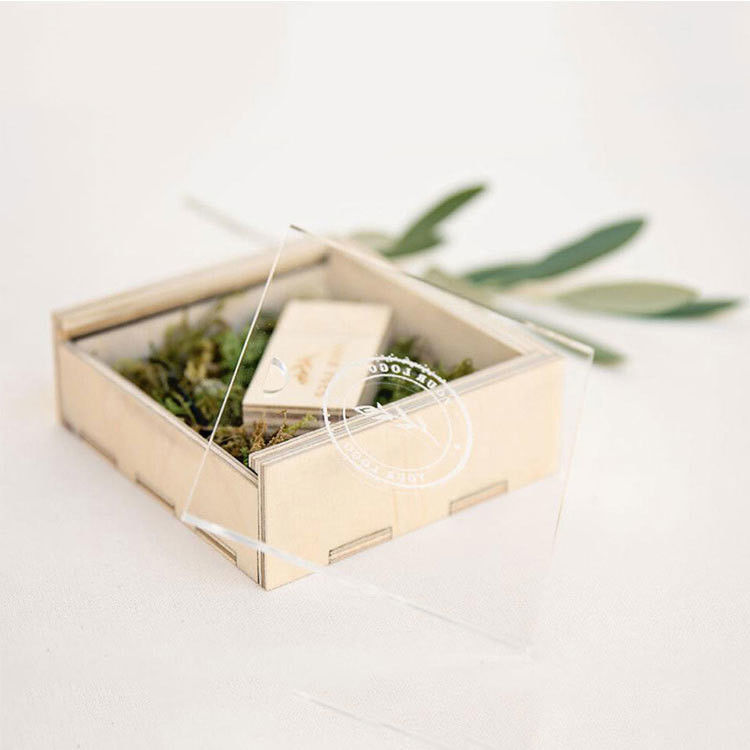 Eenvoudige luxe doos Natuurlijke Acryl Hout Present Houten Open Geschenk Kist Opbergdoos Met Deksel