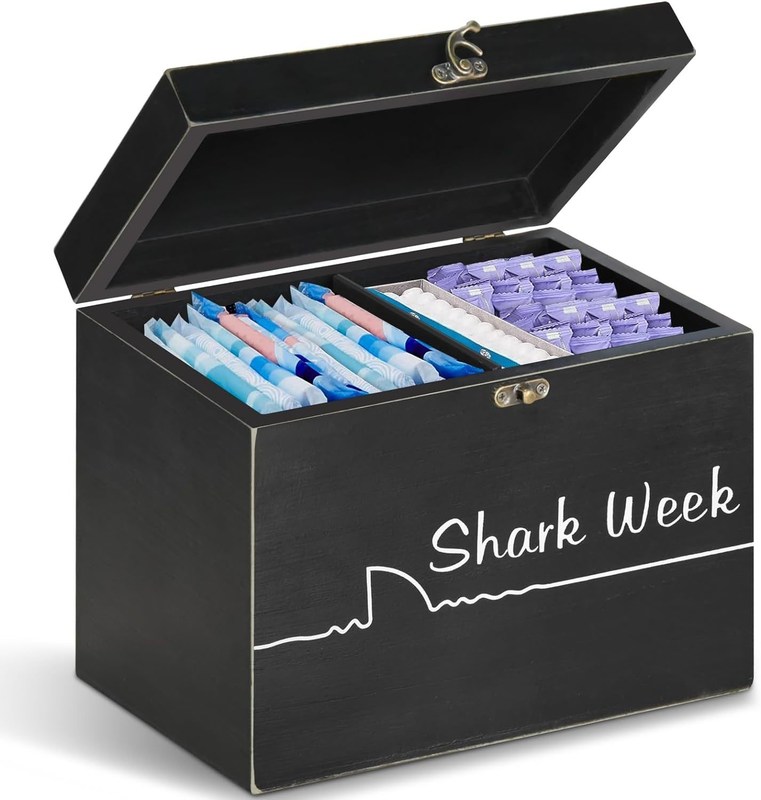 Shark Week Tampon opslagdoos met dienblad Hout gesneden vrouwelijke product organisator