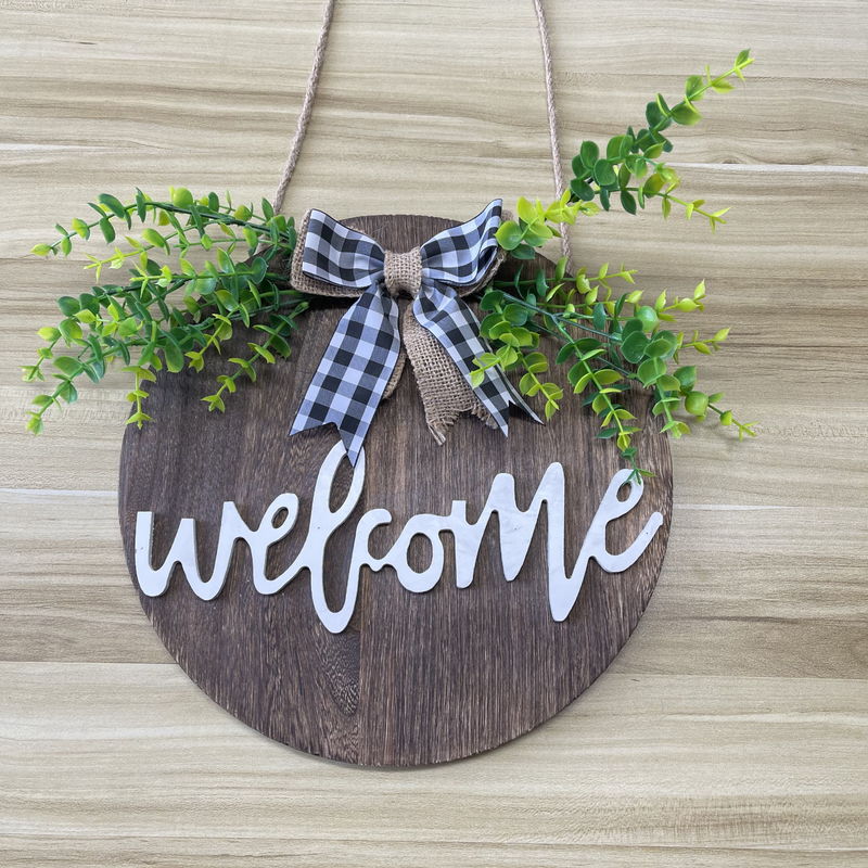 Houten voordeur welkom wandbord plaquette voor huisversiering Custom ronde vorm