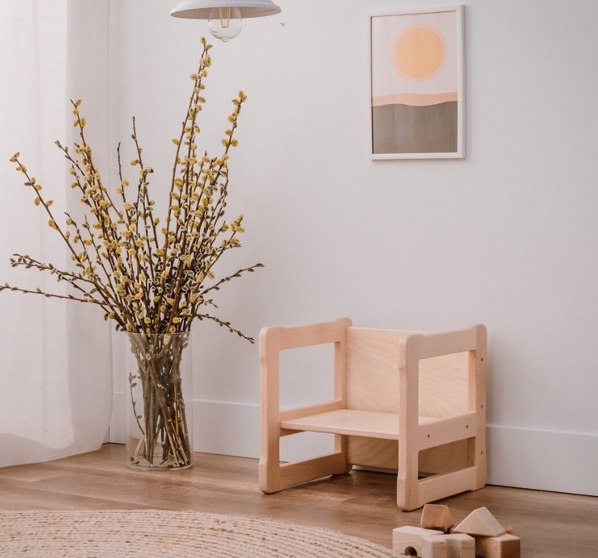 Gepersonaliseerd logo Ruimtebesparende functie 202406 Montessori Houten multifunctionele stoel