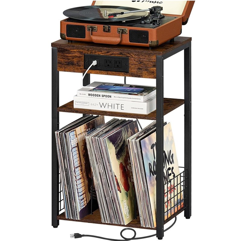 Storage Container Design Stijl Bruine nachtkast met USB-poorten en oplaadstation