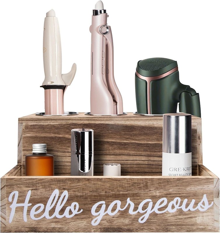 Hou uw badkamer gemakkelijk opgeruimd met deze houten haardroger en -regelaar