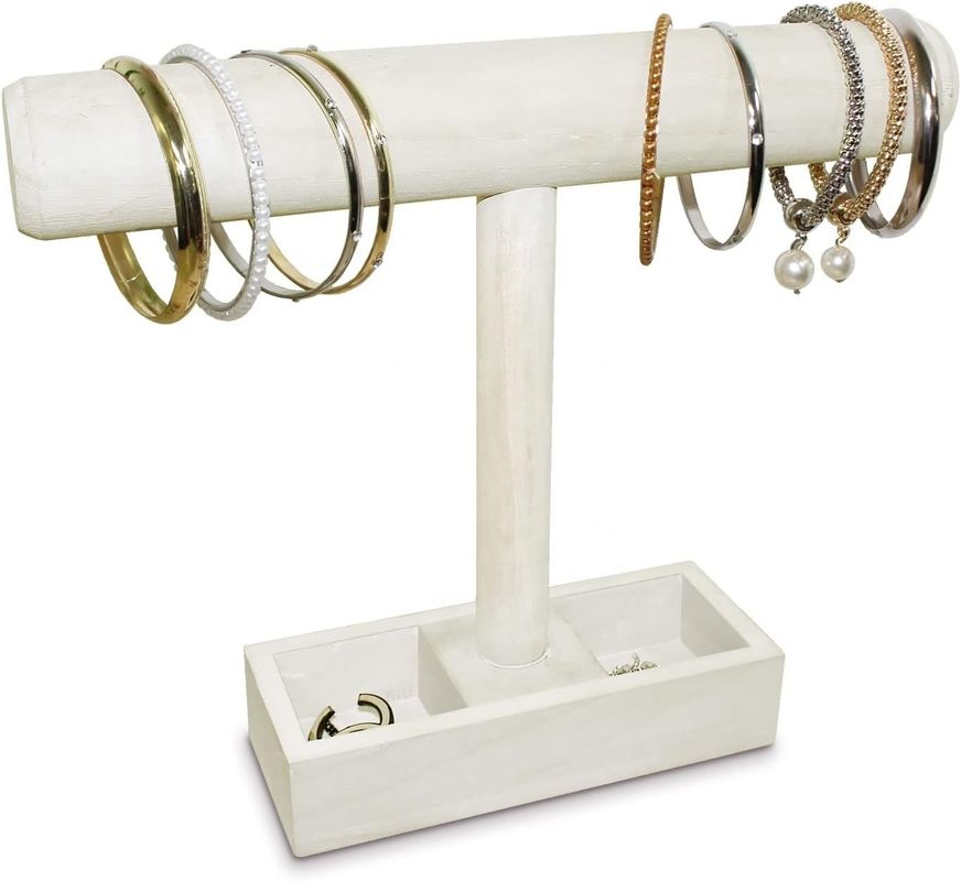 Woonkamer Custom Houten T-Bar Juwelen Display Stand met 2-compartiment opslagbak
