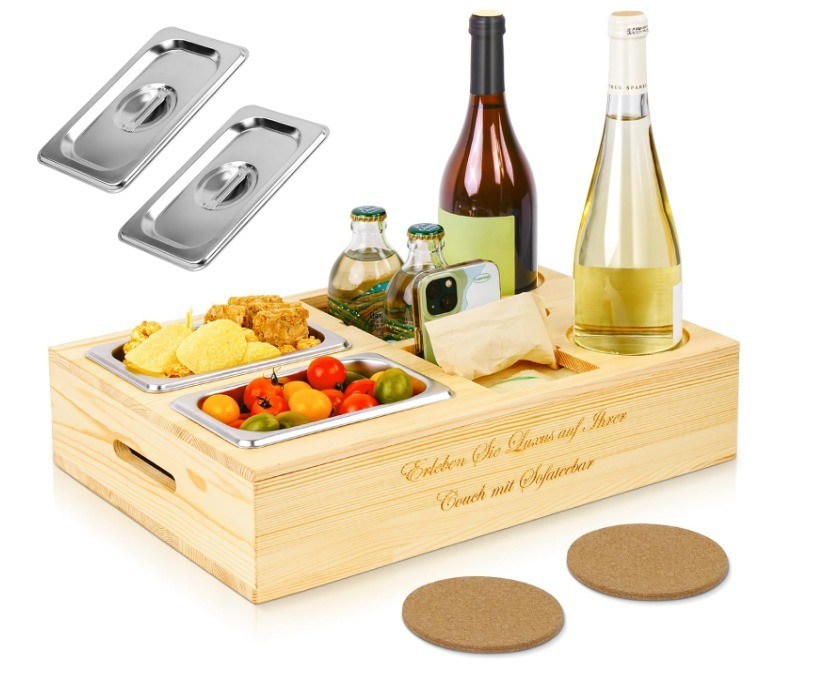 Gepersonaliseerd logo Houten bankbak met drinkhouder Afneembare deksel en opslagruimte